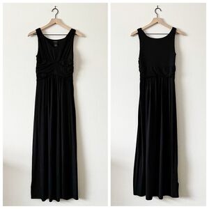 NWT Ann Taylor V-Neck Empire Ruched Waist Maxi Dress Black XS
